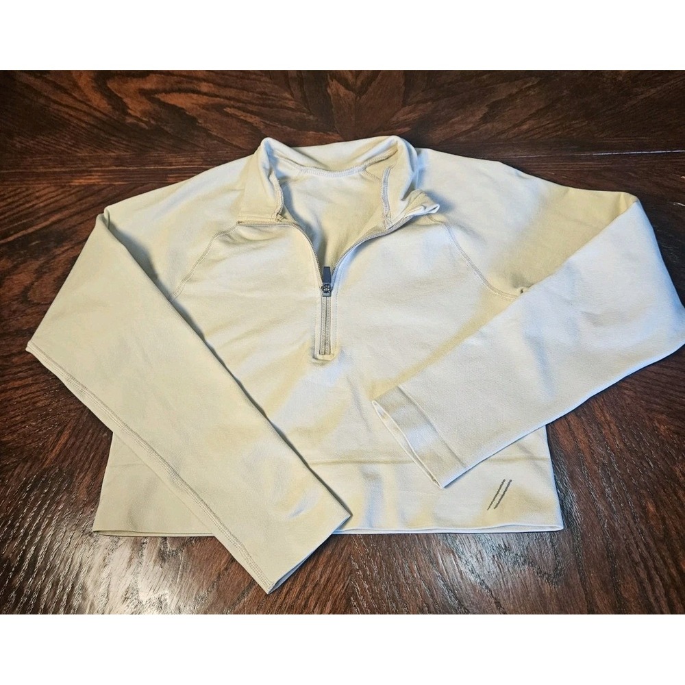 Tala Women Beige Off White Quarter Zip Exercise Workout Shirt Long Sleeve Large